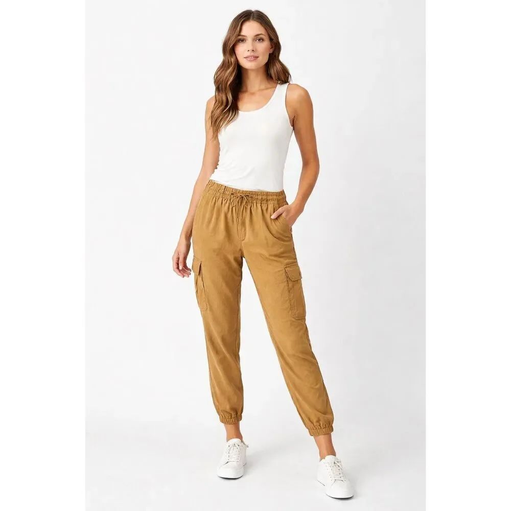 Sanctuary Cargo Jogger Pants Womens XL Tan Lyocell Elastic Waist